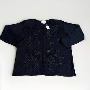 Fitting Image Black vintage 
embroidery floral appliques Cardigan Sweater 18/20